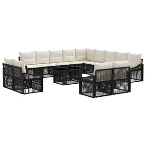 vidaXL Tuinbankenset 14 st Zwart en Cream Wit poly rattan
