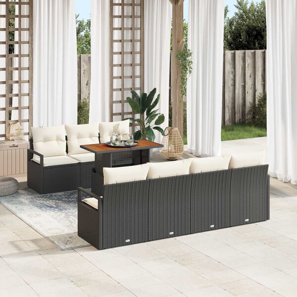 vidaXL Tuin Sofa Set met opslag 8 pcs Zwart Poly riet