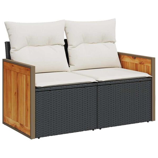 vidaXL 7-delige Loungeset met kussens poly rattan acacia zwart
