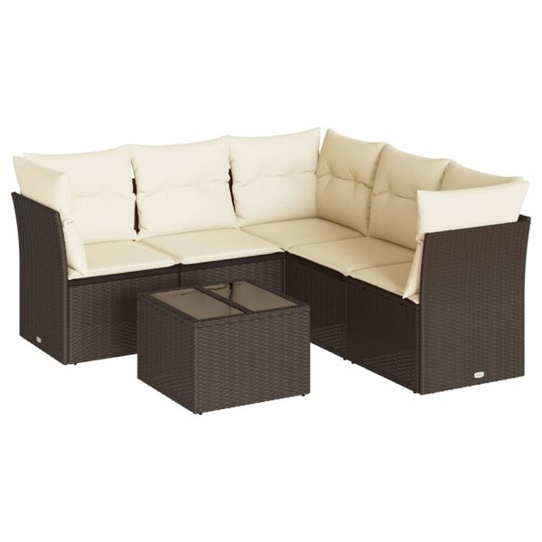 vidaXL 6-delige Loungeset met kussens poly rattan bruin