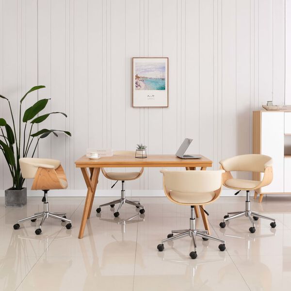 vidaXL Eetkamerstoelen draaibaar 4 st kunstleer cr&egrave;mekleurig