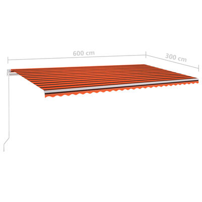 vidaXL Luifel automatisch uittrekbaar met palen 6x3 m oranje en bruin