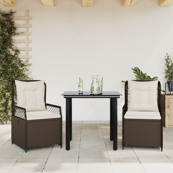 vidaXL 3-delige Tuinset met kussens poly rattan bruin