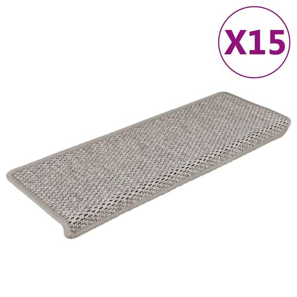 vidaXL Trapmatten zelfklevend 15 st sisal-look 65x21x4 cm platinakleur