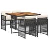 vidaXL 5-delige Tuinset met kussens poly rattan zwart