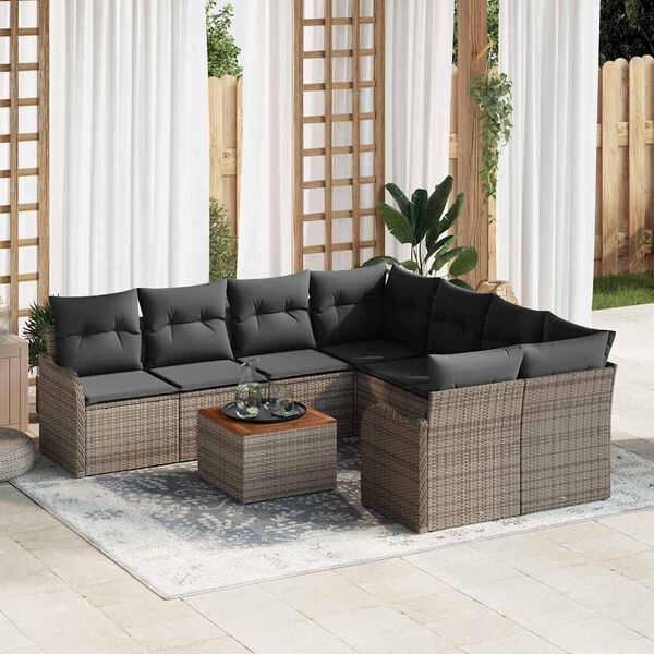 vidaXL Tuinbankenset met kussen 9 pcs Grijs poly rattan