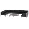 vidaXL 10-delige Loungeset met kussens poly rattan donkergrijs