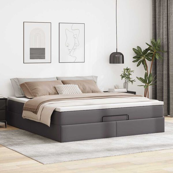 vidaXL Ottoman bed met matras 160x200cm kunstleer grijs
