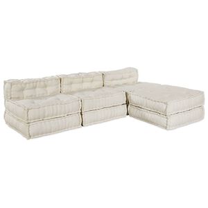 vidaXL Modulair Sofabet Stof Cr&egrave;mekleurig 210 x 140 x 56 cm