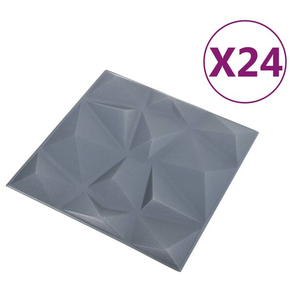 vidaXL Wandpanelen 24 pcs Diamant Grijs 50 x 50 cm XPS Schuim