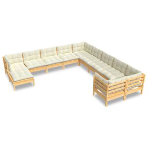 vidaXL 11-delige Loungeset met cr&egrave;mekleurige kussens grenenhout