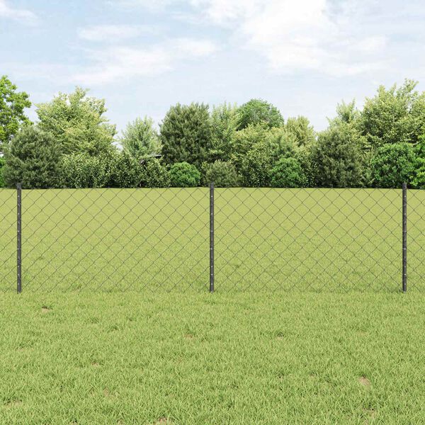 vidaXL Hek met Paal Grijs 0,6 x 25 m Staal en PVC