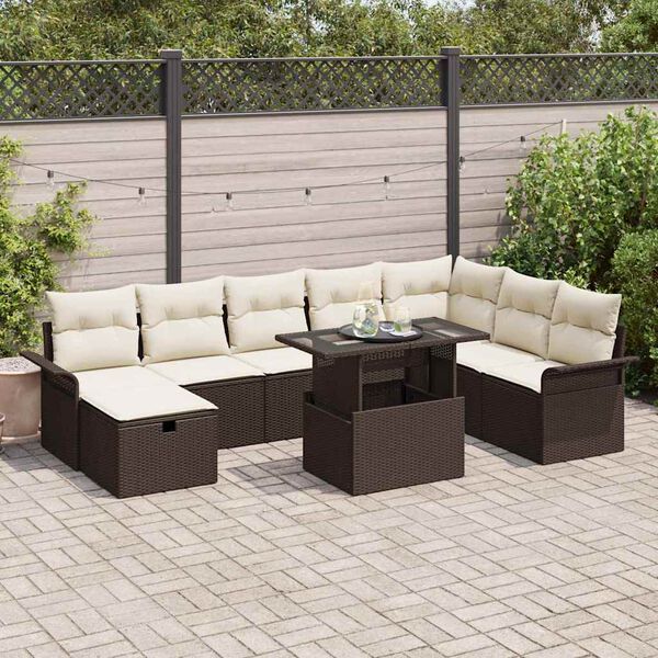 vidaXL Tuin Sofa Set met kussen met opslag 9 pcs Bruin Poly riet