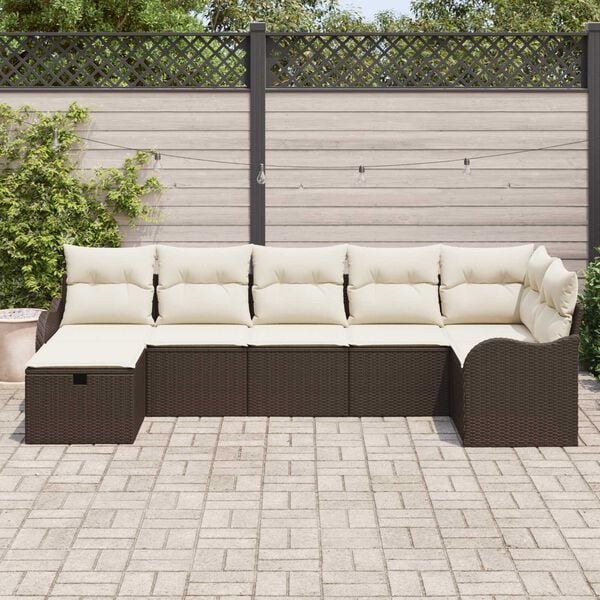 vidaXL Tuin Sofa Set met kussen met opslag 7 pcs Bruin Poly riet