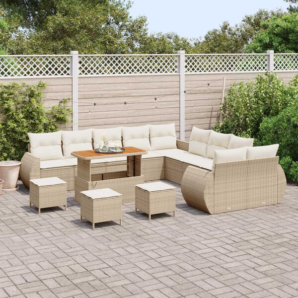 vidaXL Tuin Sofa Set met kussen 14 pcs beige en cr&egrave;mekleurig