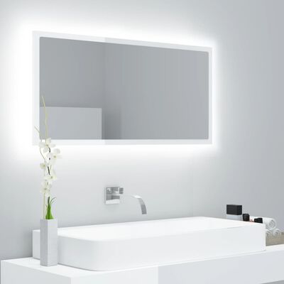 vidaXL Badkamerspiegel LED 90x8,5x37 cm acryl hoogglans wit