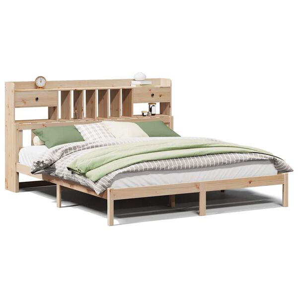 vidaXL Bed met boekenkast zonder matras massief grenenhout 180x200 cm