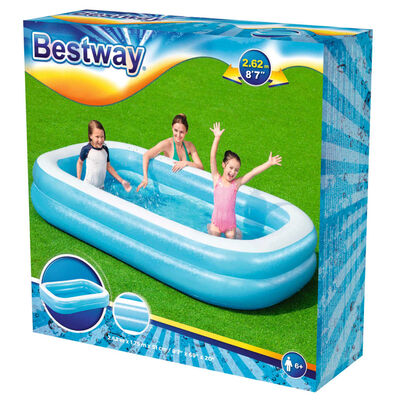 Bestway Gezinszwembad rechthoekig opblaasbaar 262x175x51cm blauw wit