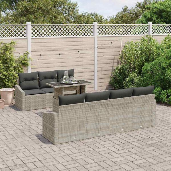 vidaXL Tuin Sofa Set met kussen 8 pcs Lichtgrijs poly rattan