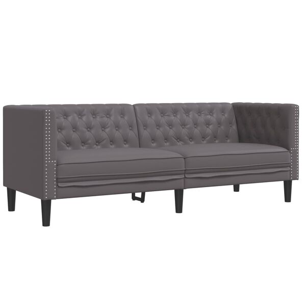 vidaXL 2-delige Loungeset Chesterfield-stijl kunstleer grijs