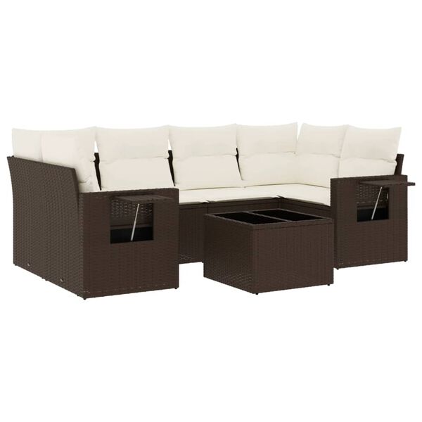 vidaXL 7-delige Loungeset met kussens poly rattan bruin