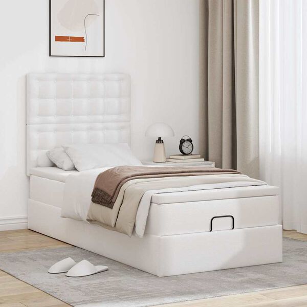 vidaXL Ottoman bed met matras en LED's 80x200 cm kunstleer wit