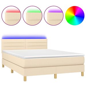 vidaXL Boxspring met matras en LED stof cr&egrave;mekleurig 140x200 cm