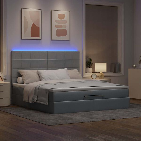 vidaXL Ottoman bed met matras en LED's 180x200cm stof lichtgrijs