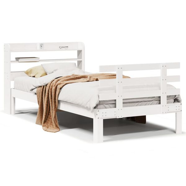 vidaXL Bedframe met hoofdbord massief grenenhout wit 75x190 cm