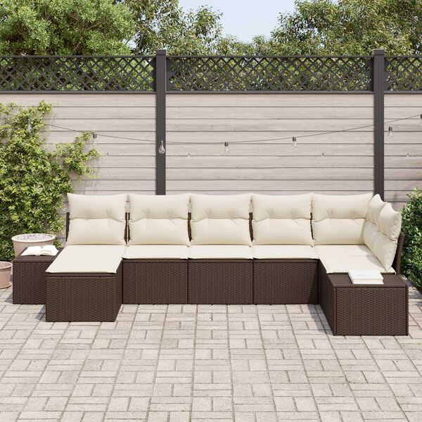vidaXL Tuin Sofa Set met kussen met opslag 7 pcs Bruin Poly riet