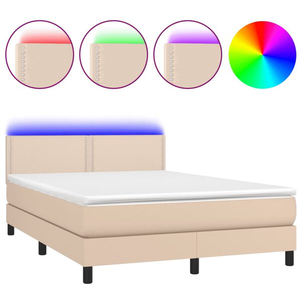 vidaXL Boxspring met matras en LED kunstleer cappuccinokleur 140x200cm
