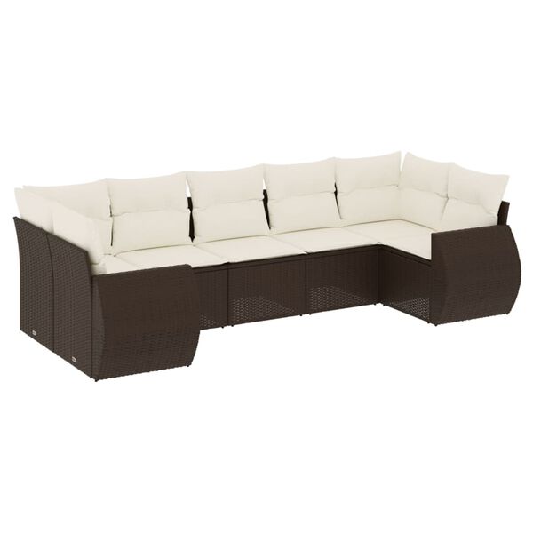 vidaXL 7-delige Loungeset met kussens poly rattan bruin