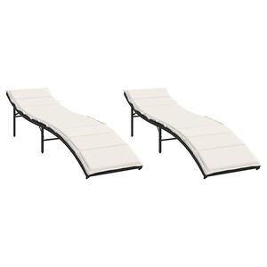 vidaXL Ligbedden 2 st met kussens poly rattan zwart