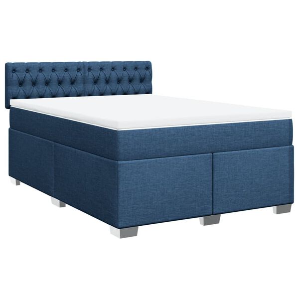 vidaXL Boxspring met matras stof blauw 160x200 cm