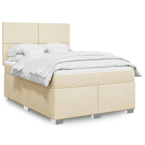 vidaXL Boxspring met matras stof cr&egrave;mekleurig 140x190 cm