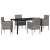 vidaXL Tuin eettafelset met kussen 5 pcs Grijs poly rattan