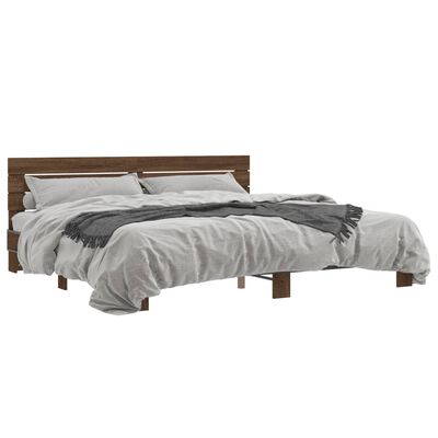 vidaXL Bedframe bewerkt hout metaal bruin eikenkleur 180x200 cm