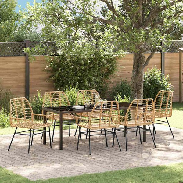 vidaXL Tuin eettafelset 7 pcs Bruin poly rattan