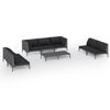 vidaXL 8-delige Loungeset met kussens poly rattan donkergrijs