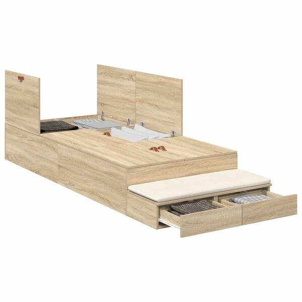 vidaXL Opbergbedframe met lade Sonoma Eiken 75 cm Bewerkt hout
