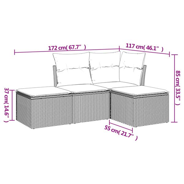 vidaXL 4-delige Loungeset met kussens poly rattan grijs