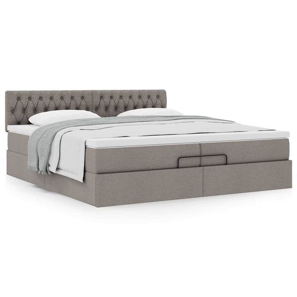 vidaXL Ottoman bed met matras 200x200 cm stof taupe