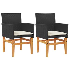 vidaXL Tuinstoelen 2 st met kussens poly rattan en massief hout zwart
