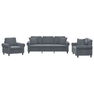 vidaXL 3-delige Loungeset met kussens fluweel donkergrijs