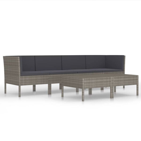 vidaXL 6-delige Loungeset met kussens poly rattan grijs