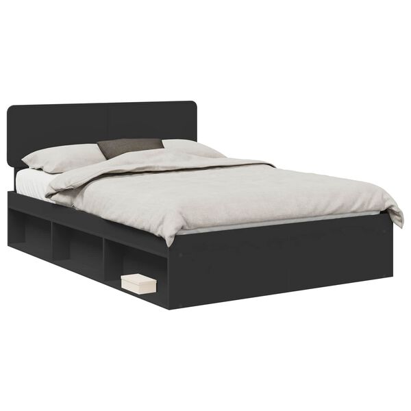 vidaXL Bedframe met hoofdeinde Zwart 160 x 200 cm Massief grenenhout