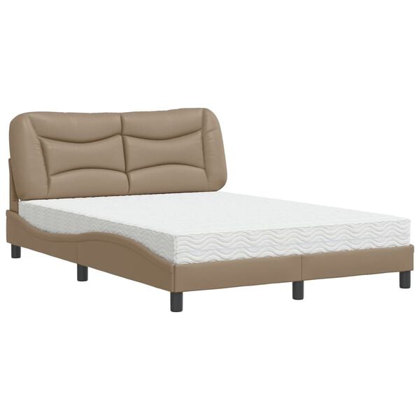 vidaXL Bed met matras "Hvar" kunstleer cappuccinokleurig 140x190 cm
