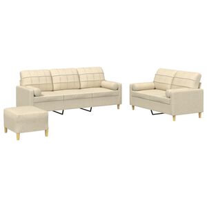 vidaXL 3-delige Loungeset met kussens stof cr&egrave;mekleurig