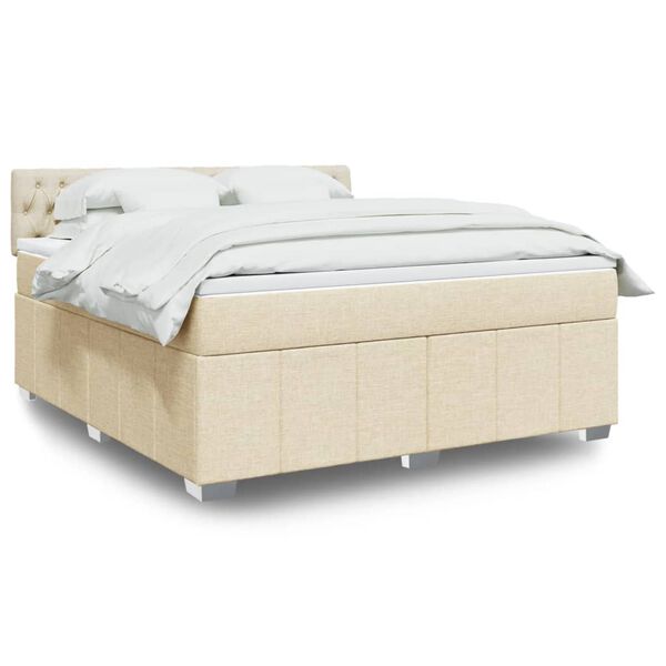 vidaXL Boxspring met matras stof cr&egrave;mekleurig 180x200 cm