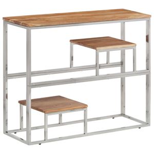 vidaXL Wandtafel roestvrij staal en massief acaciahout zilverkleurig